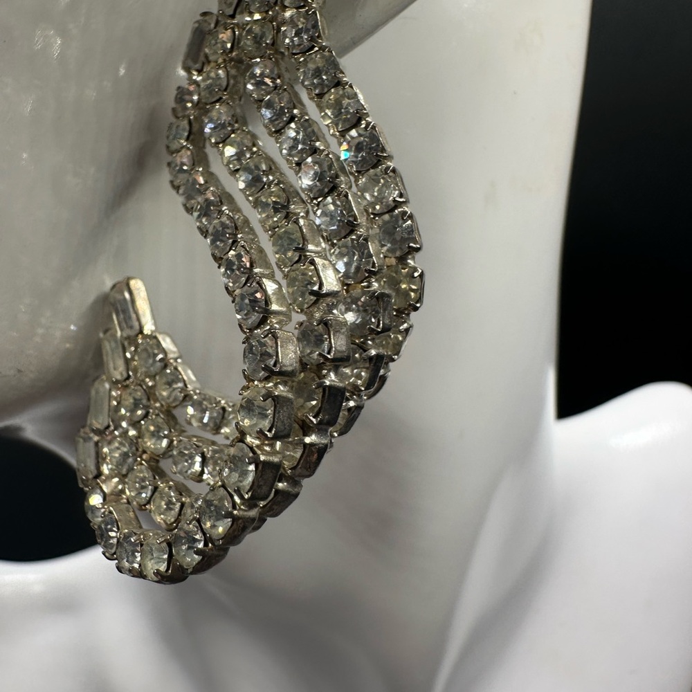 Vintage Art Deco Revival Wing Twist Earrings Old Hollywood Glam Rhinestone Posts - Picture 12 of 15